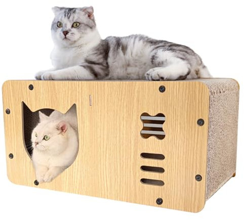Heikoeco® Katzenhöhle mit Kratzbrett, XXL Katzenhaus Indoor aus Pappe, Kratzpappe für Katzen, Kratzpad Lounge, Langlebiges Katzenspielzeug 55 * 29 * 28cm (Katzenkopf)