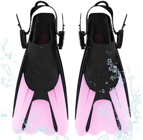YANGUN Schnorchelflossen, Verstellbare Schwimmflossen Gr.34-38, Unisex Taucherflossen für Kinder & Erwachsene, Kurze Flossen Kinder Erwachsene Verstellbare Flossen für Schwimmen und Schnorcheln (Rosa)