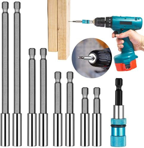 Prebarfun 9 PCS Magnetic Drill Bit Holder, 1/4 Inch Screwdriver Extension, Hex Shank Long Holder for Impact Driver Screwdrivers Drills Bits(150/100/75/66/60mm)