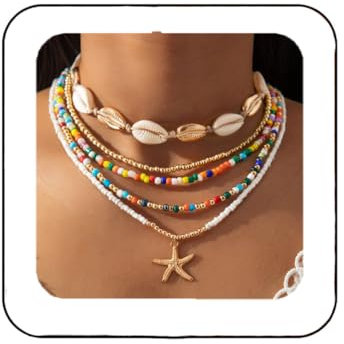 Reaky Boho-Perlen-Halsketten, goldene Seestern-Halskette, 5 Stück, Muschel-Halsketten, Sommer-Strand-Schmuck für Frauen