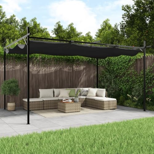 KOIECETA Pergola Pavillon mit Schiebedach UV-beständig Überdachung Vordach für Garten Terrasse Gartenpavillon Pergola mit Sonnnenschutz (395x292x230 cm-Anthrazit)