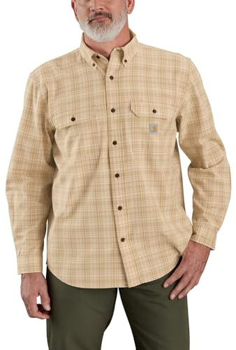Carhartt Chemise ample à carreaux en chambray à manches longues pour homme, Lait d'avoine, Taille 3XL