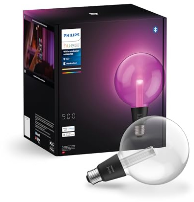 Philips Hue Lightguide G125 Large Globe Smart Bulb, Vit och Färgat Ljus, Bluetooth-Kompatibel, Röststyrning med Alexa, Apple Home och Google Assistant