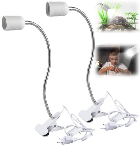 2 Stück Klemmleuchte: LED-Lampenfassung E27, Klemmlampe mit Schwanenhals und Schalter, Klemmlampe 360° Einstellbar Flexiblem Schwanenhals für Lesen Innen Beleuchtung, Bett Nachtlesen