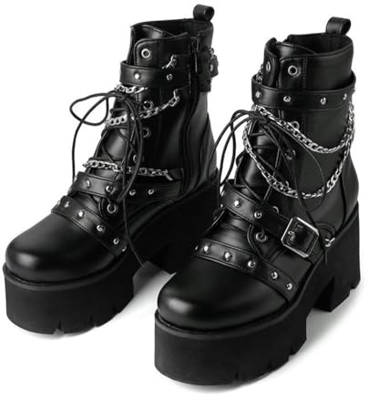 ENWIND Stivaletti Gothic Punk da Donna con Tacco Alto Stivali da Moto con Suola Spessa Plateau Stivali da Combattimento