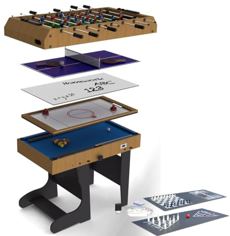 Riley 4ft Mini Multi Games Table, 12-in-1 with Table Football, Pool, Whiteboard & Real Electric Air Hockey, Complete with Accessories for All Games - Easy Folding for Storage