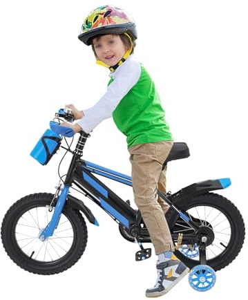 CUMELLIIR Vélo enfant 14 pouces pour garçon et fille, vélo avec roues stabilisatrices et bouteille d'eau, hauteur réglable, vélo pour enfant à partir de 4 ans en acier au carbone de haute qualité