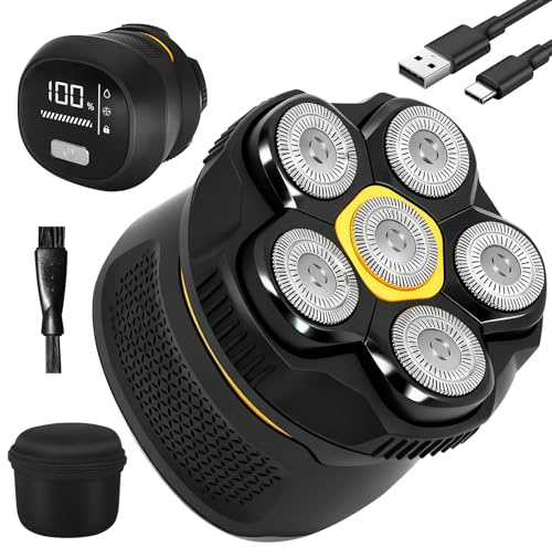 Head Shavers for Men, Electric Shavers for Bald Men with Type-C Charge, Waterproof 6D Rotary Shavers with Travel Lock, Wet/Dry Use,with LED Display