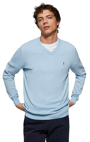 Polo Club Maglione Basic da Uomo con Scollo a V con Logo 100% Cotone - Maglione Invernale