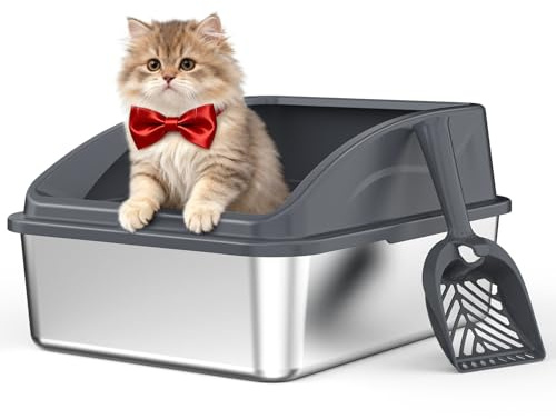 AIPERRO Stainless Steel Litter Box | Metal Litter Box with Lid for Kitty