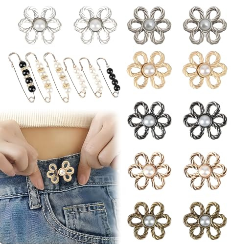 FrostyFlair Clip para Ajustar Pantalones, 20 Piezas Sin Necesidad de Coser Botón Metálico para Ajustar la Cintura, Hilos de Cintura, Reducción de Pantalones para Pantalones Jeans Faldas de Dama