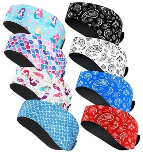 Bandeau de natation, 4 pièces bouchons d'oreille de natation étanches pour enfants 20, 5 pouces, couvre-oreilles réglables avec doublure antidérapante pour enfants adultes surf bain kayak, style 2