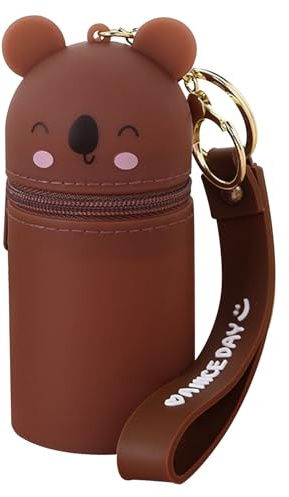 BSITSSS Silicone coin purse Kawaii Mini Kawaii Teddy Bear Keyring, Organiser Pouch with Spiral Ring, Carabiner and Wrist Strap, Earphone Pouch, 5 x 11.5cm