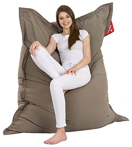 QSack Saco de Asiento Indy con relleno de microperlas de calidad alemana, EPS hbcd libre, Indoor Saco de Asiento con Funda interior, 140 x 180 cm, Dunkelsand