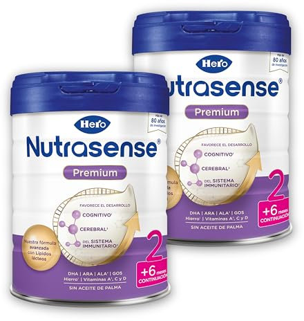 Hero Baby - Nutrasense Premium 2, Para bebés desde 6 meses, Nutrientes Científicamente Probados, Refuerza Defensas y Ayuda al desarrollo - Sin Aceite de Palma, Pack de 2 x 800 gr