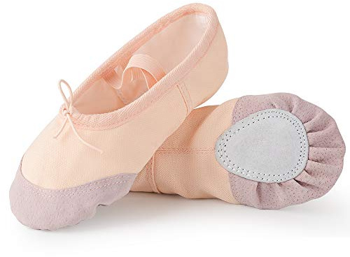 Soudittur Girls Ballet Shoes Beige Canvas Split Sole Dance Slippers Yoga Flats Gymnastic Shoes for Children/Kids/Women/Adults/Boys/Toddler (6 UK Child)