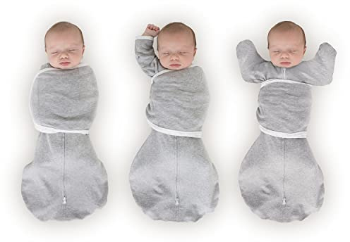 SwaddleDesigns 6-Way Omni Swaddle Sack, Arms Up Swaddle for Newborn, More Options to Calm Startle Reflex, Improves Sleep, Small, 0-3 Month, 6-14 lbs, Heathered Gray