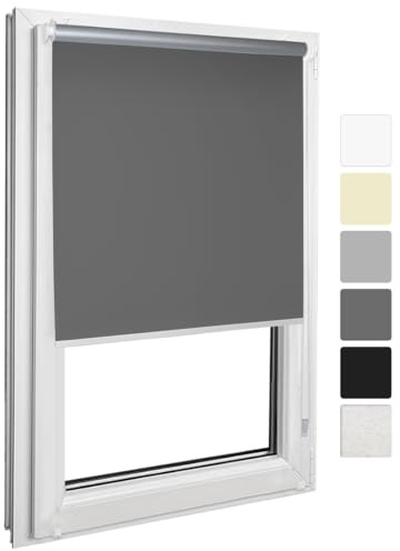 Home-Vision® Verdunkelungsrollo Klemmfix, ohne Bohren mit Klämmträgern, Fensterrollo, Seitenzugrollo, Verdunklungsrollo, Lichtundurchlässig Thermorollo (Graphit, B60cm x H150cm)