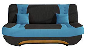 MOEBLO Sofa mit Schlaffunktion und Bettkasten, Couch für Wohnzimmer, Schlafsofa Federkern Sofagarnitur Polstersofa Wohnlandschaft mit Bettfunktion - Feba (Schwarz+Blau (Alova 04+Alova 29))