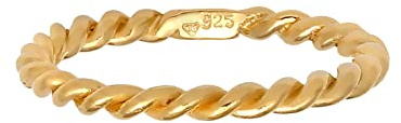 Anillo de damas estrecho y retorcido, anillo de cordón de plata color oro con superficie pulida, 2 mm de ancho en Plata Esterlina 925 bañada en or