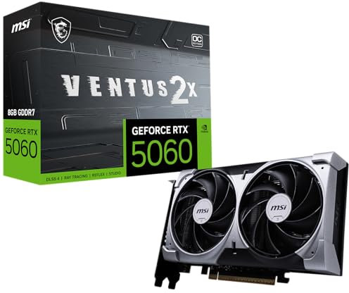 MSI GeForce RTX 5060 8G Ventus 2X OC Carte Graphique - 8 Go GDDR7 (28 GB/s /128 Bits), PCIe 5.0 - Double Ventilateur (2X Ventilateurs TORX 5.0), HDMI 2.1b, DisplayPort 2.1b
