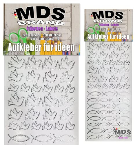 MDS Brand Katholisch Taube & Fisch Aufkleber 2er/pk ideal für Hochzeit, Weihnachten und Geburtstagen, einfach zum basteln und gestalten von Karten & Fotoalbum & Verzierung von Kerzen (Kirche-6)