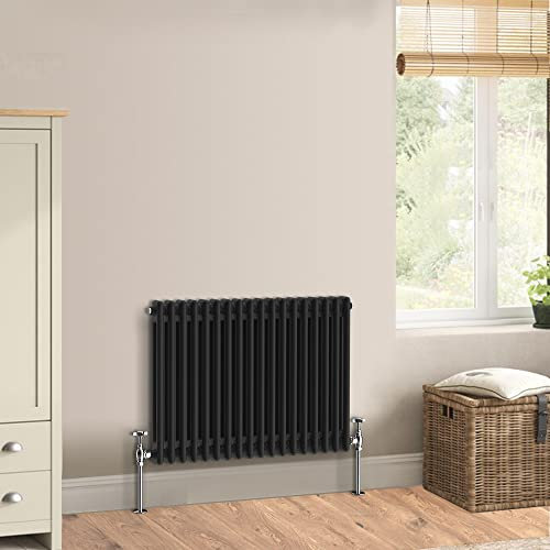 Warmehaus Traditional Cast Iron Style Black Double Column Horizontal Radiator 600 x 830mm - Perfect for Bathrooms, Kitchen, Living Room