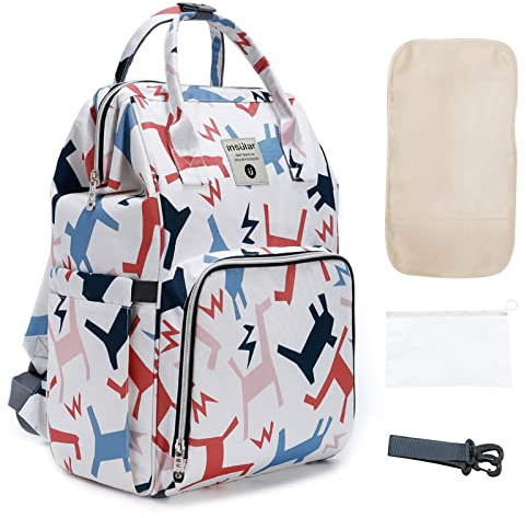 SONARIN Stilvoller Multifunktionaler Baby Wickelrucksack Wickeltasche,Große Kapazität Wasserdicht Babytasche Wickeltasche Rucksack Reisetasche mit Wickelunterlage & Kinderwagen Haken(Pony)