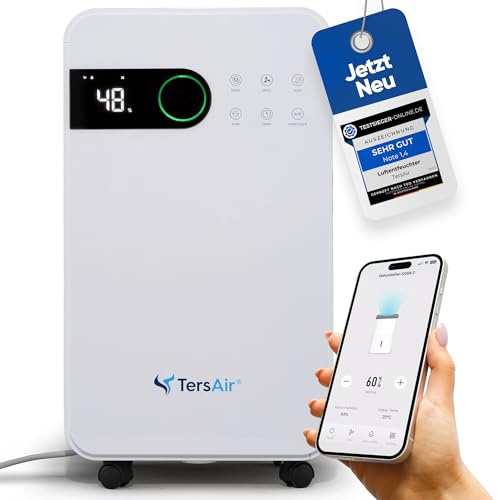 Premium Luftentfeuchter 12L/24h, Luftreiniger Ionisator, Wäschetrockner 3 in 1. Entfeuchter Elektrisch, Luftentfeuchter Keller, Entfeuchter Wohnung - TersAir O₂