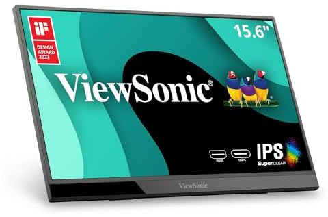 ViewSonic VX1655 15.6 Inch 1080p Portable Monitor, IPS Display for Comfortable Mobile Workspaces and Second Screen Productivity, Built-in Stand, 60W USB-C, and Mini HDMI Inputs