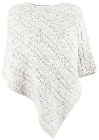 Poncho a Maglia Donna Motivo Intrecciato Scollo Rotondo Morbido Autunno (cod. 5348) (Taglia Unica, 5348 Bianco)