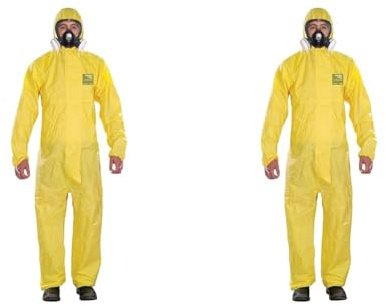 Ansell AlphaTec 2300 Model 132, Einweg-Schutzanzug mit Kapuze, Chemikalienschutz Type 3/4/5, Wasserdichter Arbeits-Overall, Einmal-Schutzkleidung Herren Damen, Gelb, Größe 3XL (1 Stück)