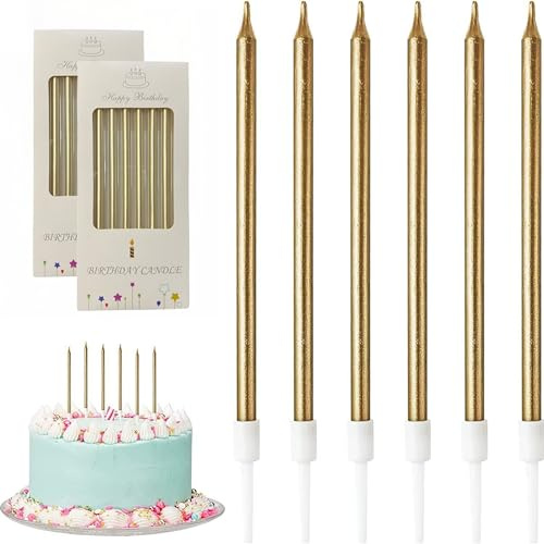 FUZVOL Lot de 12 bougies d'anniversaire dorées pour gâteaux, bougies à paillettes dorées pour fête, mariage, anniversaire de mariage, décoration champagne doré