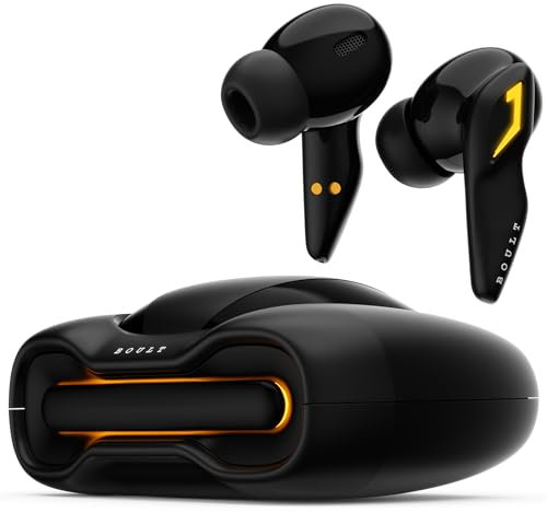 Boult Audio UFO Truly Wireless in Ear Earbuds with 48H Playtime, Built-in App Support, 45ms Low Latency Gaming, 4 Mics ENC, Breathing LEDs, 13mm Bass Drivers Ear Buds TWS, Made in India (Black Gloss).