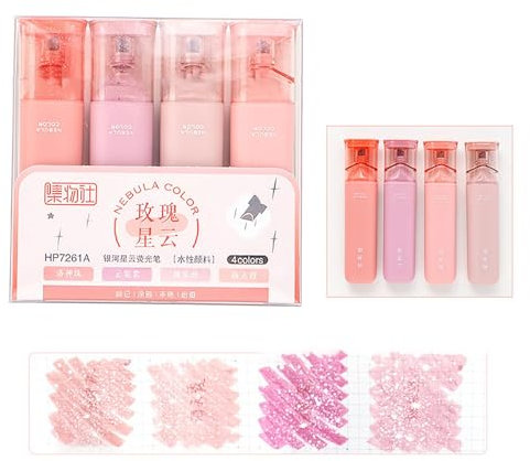 Zureto Glitzer-Textmarker, Glitzer-Textmarker, vielseitiger Glitzer-Textmarker für funkelndes Notizen-Tagebuch (Rose Nebula)