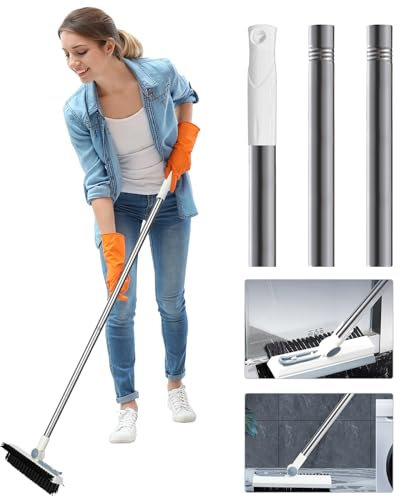 Cepillo para Fregar Suelos 3en 1, Cepillo para Suelos de Cerdas Duras, Mango Largo de 114 cm, Cepillo de Limpieza de Piso Telescópico, para la Limpieza de Terrazas, Azulejos, Baño, Piscina y Patio