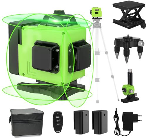 Jianyana Nivel Laser, 4×360° Nivel Laser Autonivelante Luz Verde 16 LíNeas Visibilidad 30M Laser Autonivelante Ip54 Con Funda Protectora，2×Batería