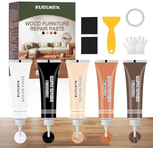 KUIRUNRX® Kit Reparation Parquet, Mastic Bois, 5 Pièces Kit de Réparation Réparation pour Meubles en Bois Stratifié, Reparation Fissures, Rayures, Trous et Surfaces Décolorées