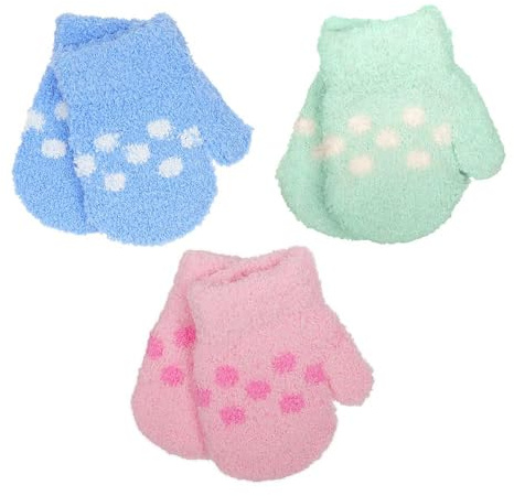 A2Z 4 barn Babyhandskar 3-pack Barn Småbarn Soft Touch - Gloves 1066 3 Pack Spotty One Size