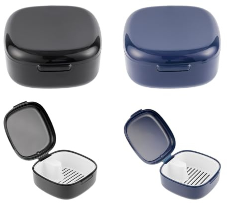 2 Pz Scatola Porta Dentiera, Porta Bite Dentale, Scatola per Protesi Dentaria con Colino, Custodia Apparecchio Denti per Ammollo e Conservazione Allineatore Dentale Protesi Dentales