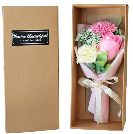 Soap Flower Bouquet, Boxed Flower Bouquet, Romance Carnations And Roses, Bath Soap Scented For Wedding Mothers Day Decoration, Thoughtful Birthday Present For Women