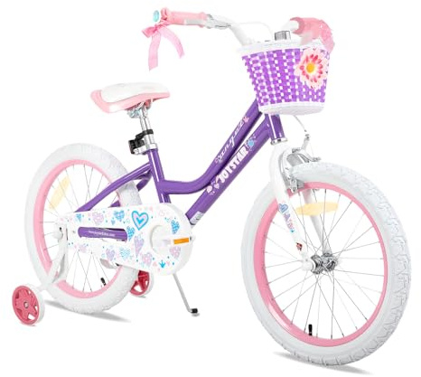 JOYSTAR Bicicleta Infantil de 18 Pulgadas para niñas de 6 a 9 años, Bicicleta para niñas de 18 Pulgadas con Ruedas de Entrenamiento y Cesta，Morado