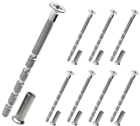 Mebamce 8 Sets M4 Bolt Connecting Screws and Sleeves, Stainless Steel Adjustable Length Long Screw Door Handle Fixers for Hollow Door Handles Knobs Escutcheons and Others (60MM)