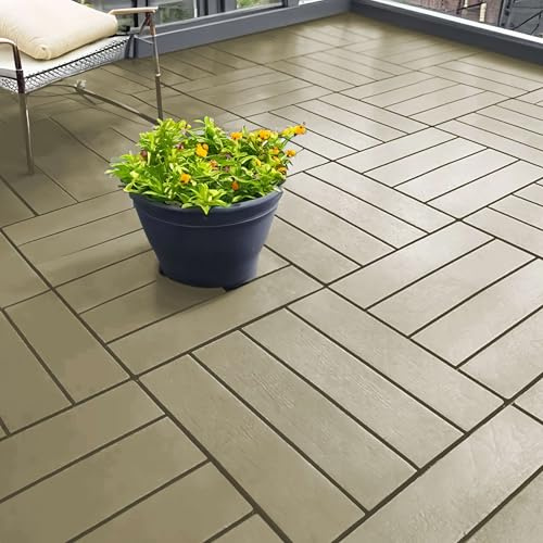 Nicoman 36 PCs Decking Boards Beige Polydeck PVC Decking Tiles for Garden Flooring, Patio, Balcony, 30x30cm Plastic Square Connect Floor, Easy Installation, Outdoor Drainage