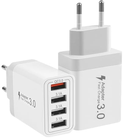 2Pack Cargador USB Multiple 4 Puertos Enchufe USB Carga Rapida 33W QC3.0 Cargadors, Cargador iPhone Carga Rapida para iPhone 15 14 13 12 11, Samsung Galaxy S21 S10 S9 S8 A51, iPad, HTC y Motorola