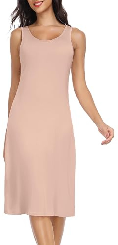 Lovasy Combinacion Interior Mujer Vestidos Verano Modal Camisones de Mujer Largo Sexy Camison Tirantes Anchos Enaguas Enteras,Caqui,M