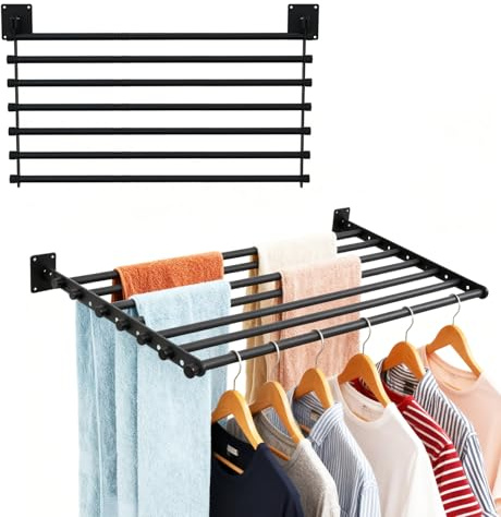 Qufiona Wall Mounted Drying Rack, 43 Inches Wall Laundry Drying Rack Collapsible Indoor Clothes Drying Rack for Hanging Clothes