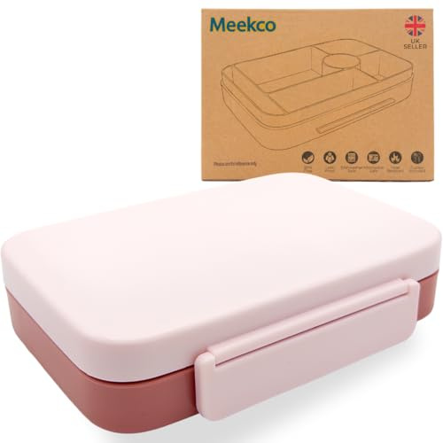 Meekco Bento Style Lunch Box for Adults - BPA Free, Leak-Proof, Heat Resistant, Microwave & Dishwasher Safe, Two-Tone with Cutlery - Perfect Bento Lunch Box for Adults (Pink)