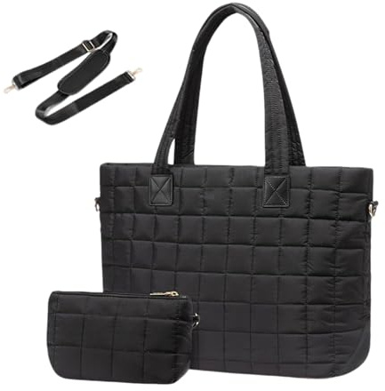 Mrilary Tote Bags for Women, Lightweight Puffer Tote Bag with Zip, Large Work Handbags with Laptop Compartment, Quilted Shoulder Bag and Small Pouch for School Work Travel Shopping