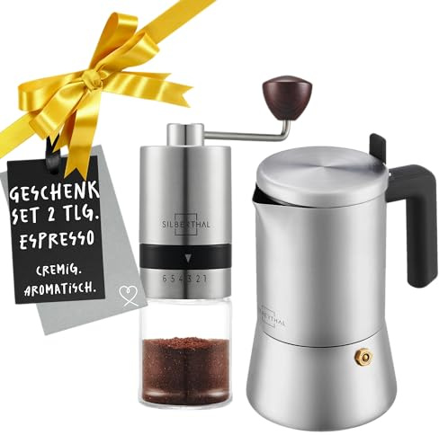 SILBERTHAL Set cafetera italiana 300ml y molinillo de café manual - Moka inducción y gas - Acero inoxidable